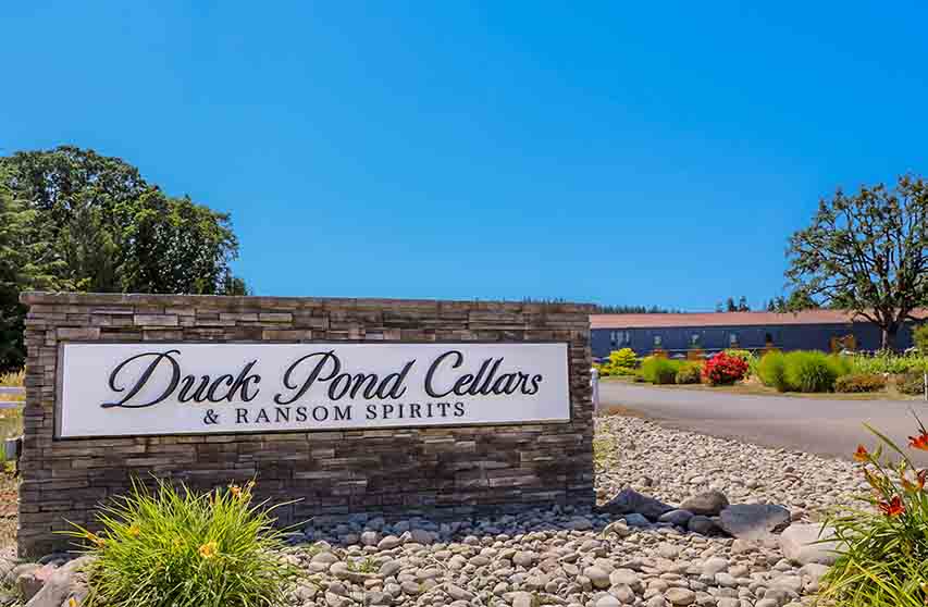 Duck Pond Cellars Logo on sign